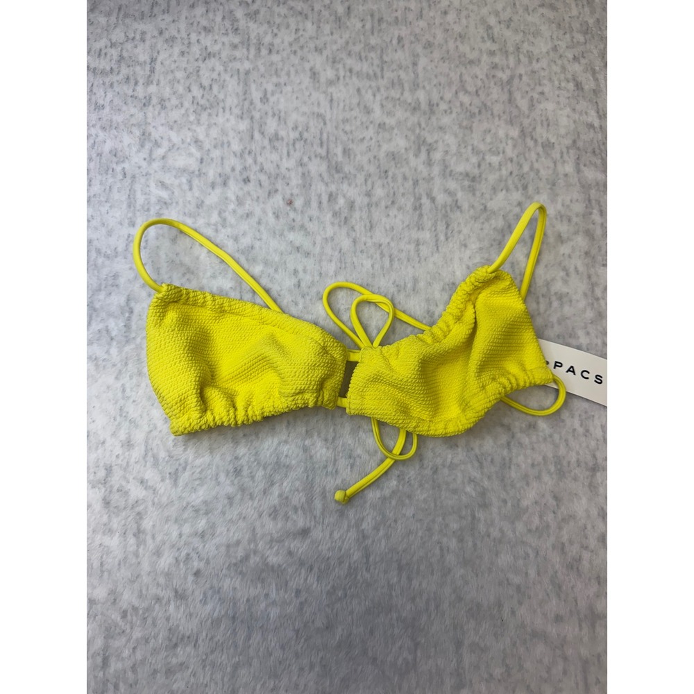 PacSun Eco Yellow Smocked Bikini Top Neon Bralette Swim XXS 0389-070 NEW